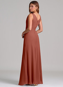Azazie Nerine Brudtärnklänningar Klä av A-Linje i Chiffong Plisserad Kastanjebrunt image2
