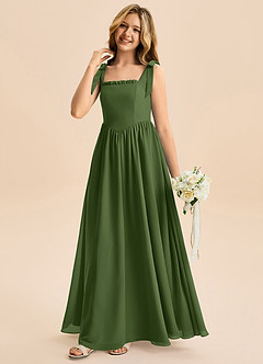 Azazie Delia Junior Abito A-Line in Chiffon Fiocco Oliva image4