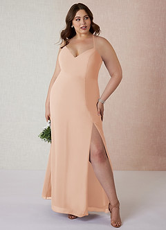 Azazie Manila Vestidos de damas de honor Vestido de Rosa Inglesa de Gasa de Corte Recto con Cuello en V image7