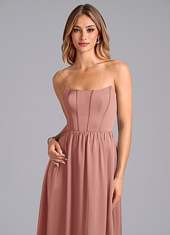 Azazie Leilana Vestidos de damas de honor Vestido de Rosetón de Satén Elástico de Corte en A con Corsé image6