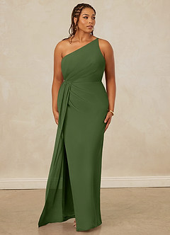 Christian Siriano Bridal for Azazie 1003 Bridesmaid Dresses Olive Sheath One Shoulder Chiffon Dress image10