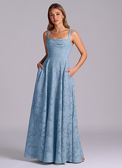 Azazie Shaude Bridesmaid Dresses Powder Blue A-Line Pleated Floral Burnout Dress image1
