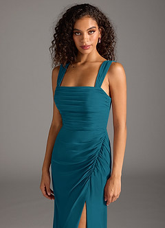 Azazie Jesaphine Bridesmaid Dresses Ink Blue Sheath Bow Chiffon Dress image7