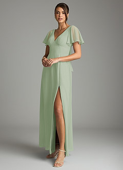 Azazie Kimber Bridesmaid Dresses Dusty Sage A-Line Flounce Sleeve Chiffon Dress image5