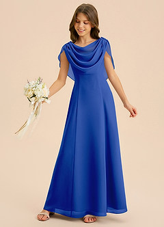 Azazie Lambie Junior Royal Blue A-Line Pleated Chiffon Dress image6