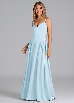 Azazie Kirby Venta Final Vestido de Azul Cielo de Satén Elástico de Corte en A image4