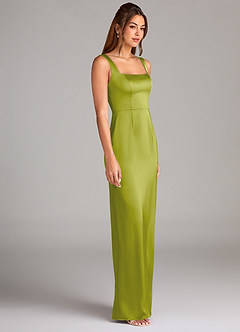 Azazie Flori Bridesmaid Dresses Lemongrass Sheath Side Slit Stretch Satin Dress image3