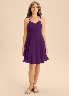 Azazie Avelina Junior Grape A-Line Pleated Chiffon Dress image4