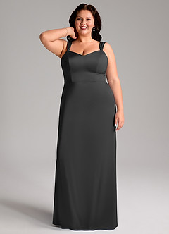 Azazie Denice Bridesmaid Dresses Black Sheath Pleated Stretch Satin Dress image9