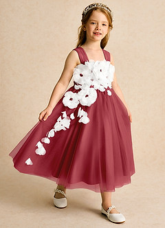 Azazie Dovey Abiti da Ragazza di Fiori Abito Principessa in Tulle Fiocco Melograno image6