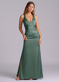 Azazie Amelie Robes de demoiselle d'honneur Robe Trapèze en Satin extensible Plissée Mousse De Mer image1