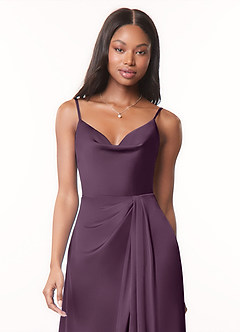 Azazie Brielle Bridesmaid Dresses Plum A-Line Cowl Spaghetti Straps Stretch Satin Dress image4