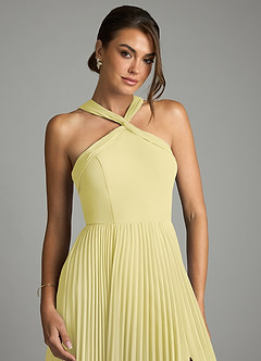 Azazie Afra Abiti da Damigella Abito A-Line in Chiffon Plissettato Sorbetto Al Limone image5