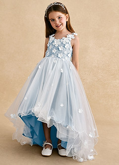 Azazie Celia Abiti da Ragazza di Fiori Abito A-Line in Tulle Pizzo Azzurro Polvere image6
