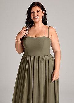 Azazie Calianna Brautjungfernkleider Wandelbar A-Linie Schulterfrei Chiffon Kleid Weidengrün image11