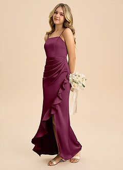 Azazie Buzzy Junior Mulberry Sheath Pleated Stretch Satin Dress image6