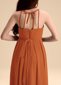 Azazie Arianthe Junior Abito A-Line in Chiffon Plissettato Cannella image8