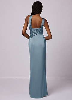 Barbie ♥ Azazie Bridesmaid Dresses Dusty Blue Mermaid One Shoulder Stretch Satin Dress image2