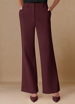 front Marina Cabernet Refined Weave Straight-Leg Pants