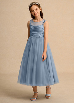 Azazie Snowball Girl Jurken voor bloemenmeisjes Baljurk Jurk van Tule Geplooid Stoffig Blauw image5