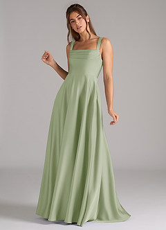 Azazie Shaude Bridesmaid Dresses Dusty Sage A-Line Pleated Stretch Satin Dress image5