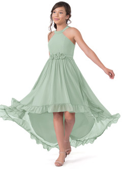 Azazie Hermione Vestido de Agave de Gasa/ Chiffon de Acampanado image9