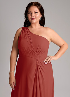Azazie Brooke Bridesmaid Dresses Terracotta A-Line One Shoulder Chiffon Dress image13