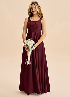 Azazie Gabby Junior Linia A Pofałdowany Satyna elastyczna Długość podłogi Młodsza druhna Sukienka image3