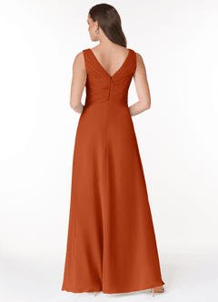 Azazie Flora Bridesmaid Dresses Burnt Orange A-Line Pleated Chiffon Dress image2