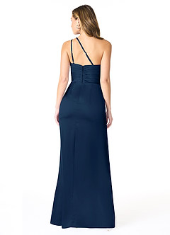 Azazie Eren Bridesmaid Dresses Dark Navy Mermaid One Shoulder Stretch Satin Dress image2