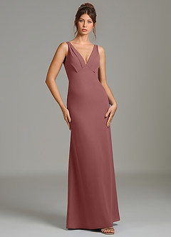 Azazie Leticia Bridesmaid Dresses Desert Rose Sheath Pleated Chiffon Dress image4