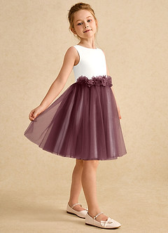 Azazie Louisa Flower Girl Dresses Ivory Sangria A-Line Sleeveless Tulle Dress image5