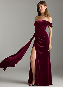 Azazie Amyra Vestidos de damas de honor Vestido de Cabernet de terciopelo de Corte Recto Convertible con Vestidos sin tirantes image8