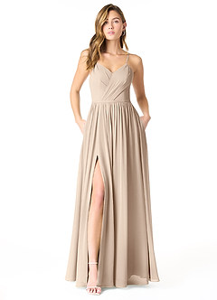 Azazie Cora Bridesmaid Dresses Taupe A-Line Pleated Chiffon Dress image1