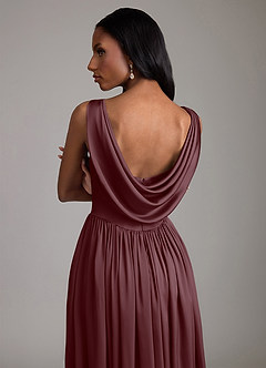 Azazie Novi Bridesmaid Dresses Sangria A-Line with Pockets Stretch Satin Dress image4