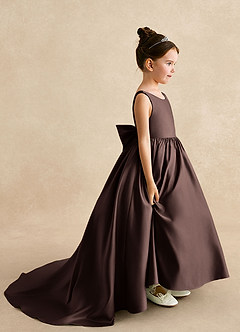 Azazie Mimia Flower Girl Dresses Ganache A-Line Bow Matte Satin Dress image1