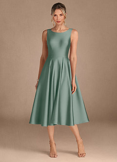 Azazie Fulton Moeder van de bruid jurken A-Lijn Jurk van Stretch Satijn Geplooid Zilveren Salie image5