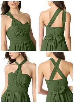 Azazie Olani Robes de demoiselle d'honneur Robe Trapèze Convertible en Mousseline de soie Épaule décolletée Olive image7