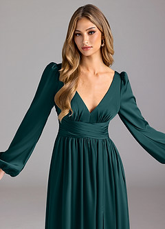 Azazie Norah Bridesmaid Dresses Pine A-Line Stretch Satin Dress image5