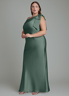 Azazie Yuanna Robes de demoiselle d'honneur Robe Sirène en Satin extensible Asymétrique Mousse De Mer image13