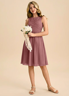 Azazie Skyla Junior Vestido de Rosa Del Desierto de Gasa de Corte en A con Plisado image5