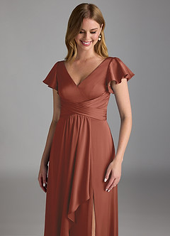 Azazie Omari Bridesmaid Dresses Auburn A-Line Stretch Satin Dress image4