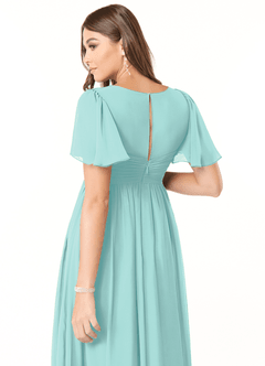 Azazie Verna Brautjungfernkleider für Schwangere A-Linie V-Hals Gerüscht Chiffon Bodenlänge Kleid image6