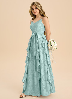 Azazie Peyton Junior Vestido de Neblina de Devorado Floral de Corte en A con Plisado image5