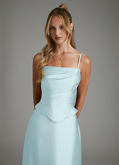 Azazie Amina Bridesmaid Dresses Cloud Blue A-Line Corset Stretch Satin Dress image3