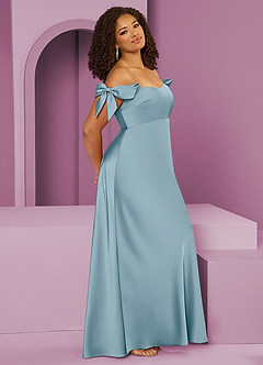 Barbie ♥ Azazie Bridesmaid Dresses Moody Blue Sheath Off the Shoulder Stretch Satin Convertible Dress image11