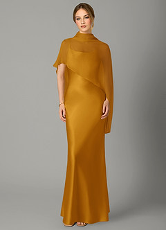 Azazie Jaleesa Jurken voor bruidsmeisjes Jurk van Stretch Satijn met A-Lijn Hoge Kraag Boterbabbelaar image4