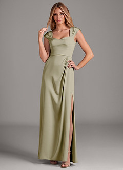 Azazie Laila Bridesmaid Dresses Moss Green A-Line Pleated Stretch Satin Dress image3