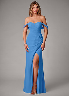 Azazie Haisley Bridesmaid Dresses Blue Jay Sheath Off the Shoulder Chiffon Convertible Dress image4