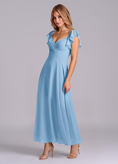 Azazie Leilani Brudtärnklänningar Klä av A-Linje i Chiffong Rynkad Puderblå image4